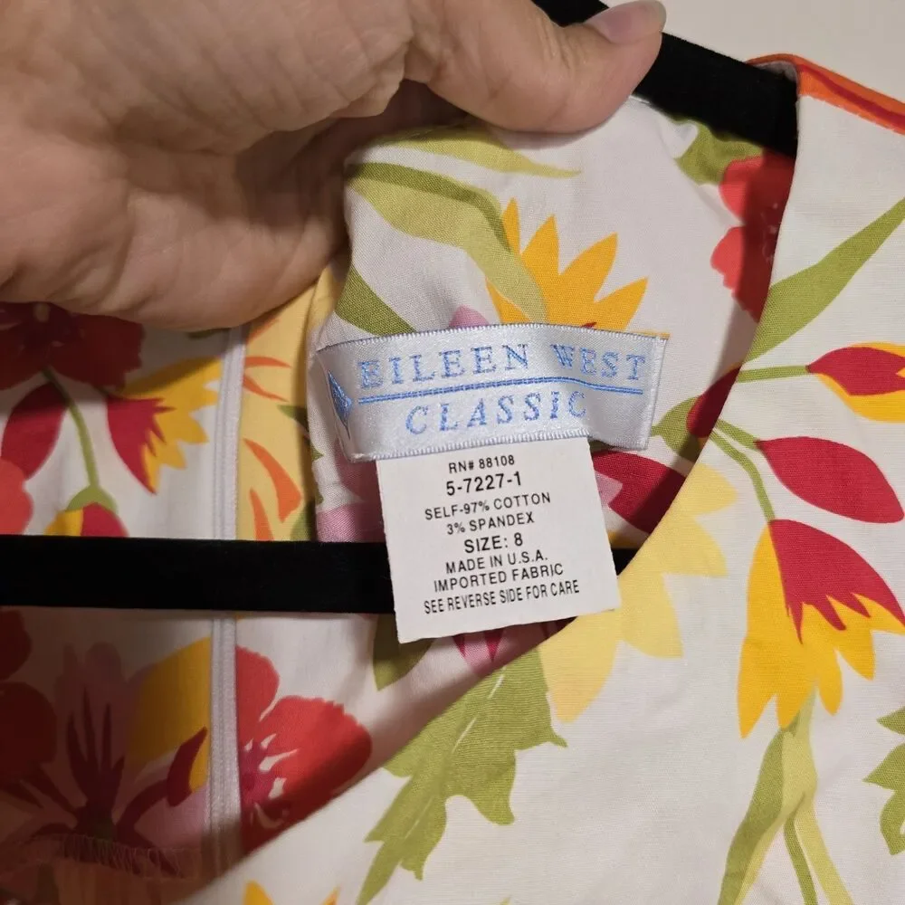 Vintage Eileen West Classic Floral Shift Dress Womens 8 Bright Prep Spring USA - Picture 7 of 7